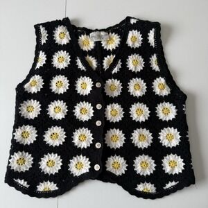 Vtg Y2K Lulla Collection Daisy Knit Sweater Vest Women's One Size Spring Floral